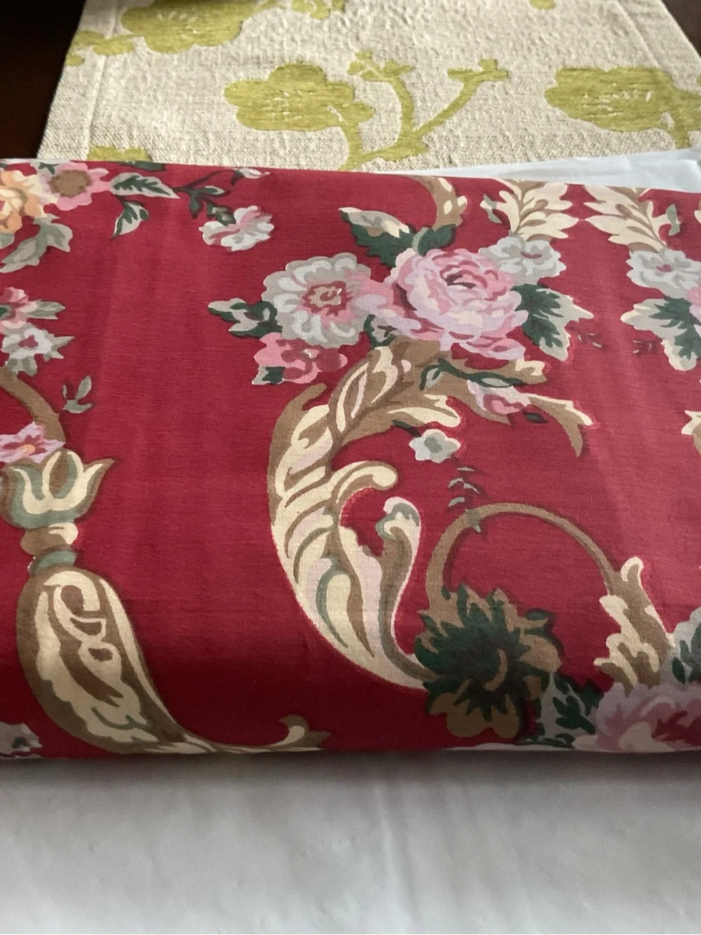 Ralph Lauren Danielle Marseilles Queen Flat Sheet Ruffle Red Floral -Vintage,NEW